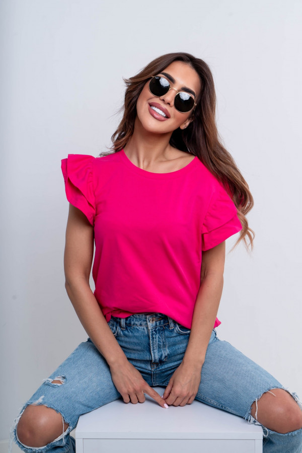 Bluzka t-shirt z falbanami bawełna KATIA fuksja