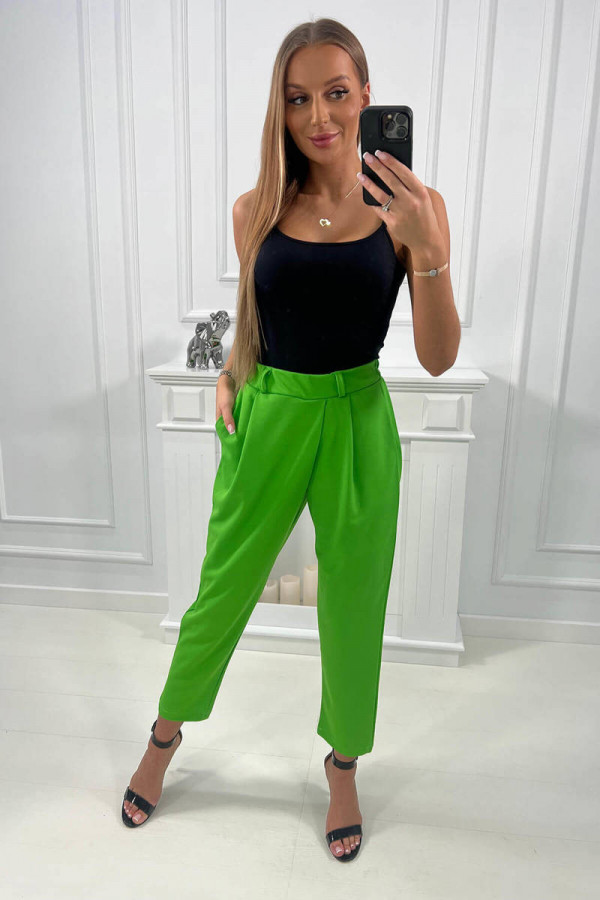 Spodnie eleganckie damskie z kieszeniami ALENA zielone