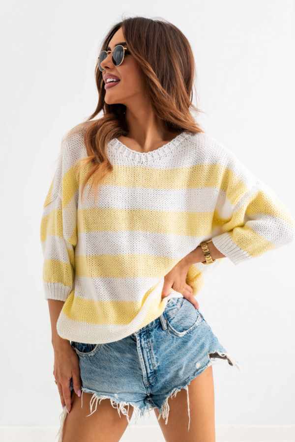 Sweter damski oversize w pasy JOANN żółty