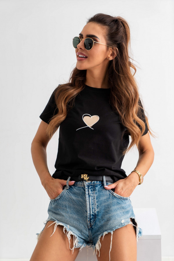 T-shirt damski z serduszkiem HEART czarny