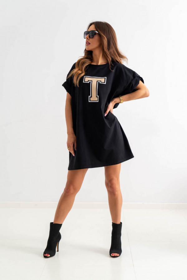 Długi t-shirt damski oversize T czarny