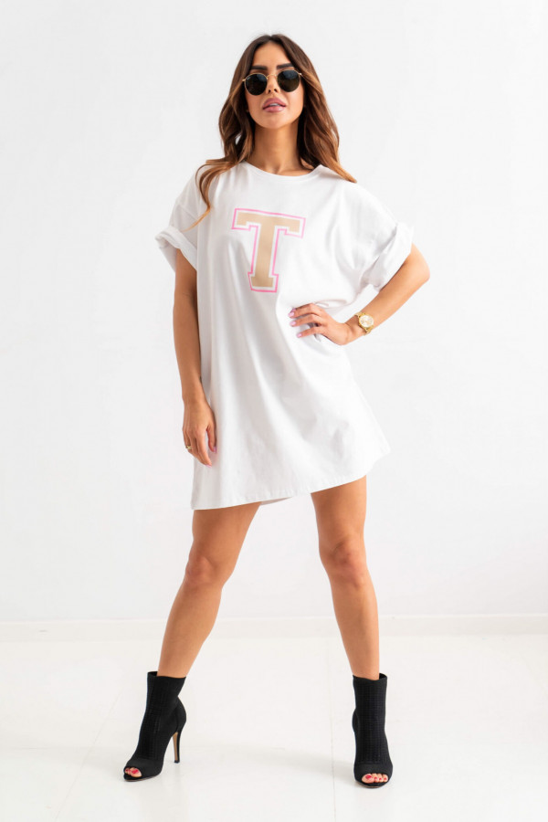 Długi t-shirt damski oversize T biały